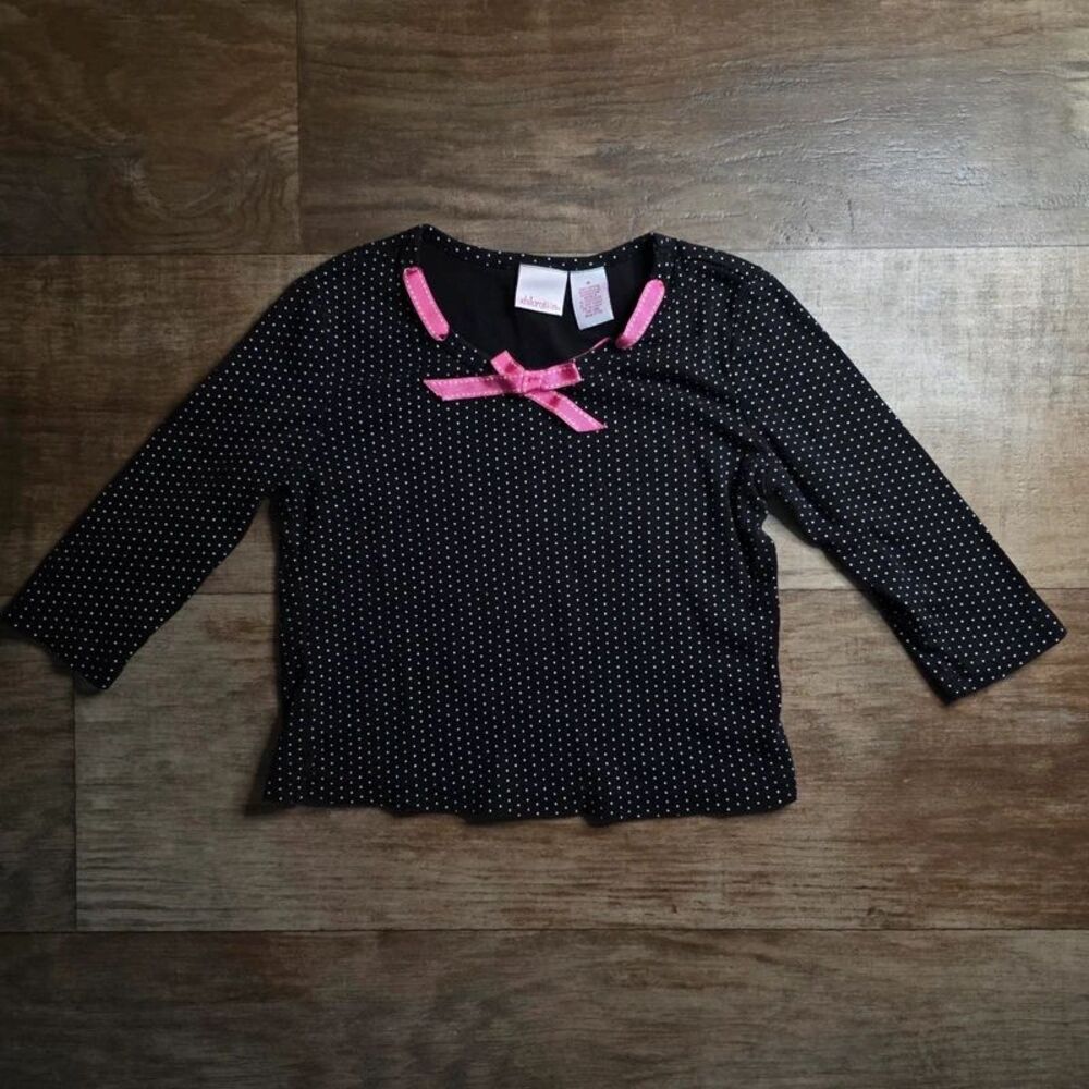 Xhilaration Black and White Polka Dot Long-Sleeve Bow Top - Size M
